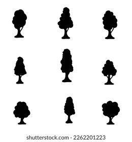 Isolated tree on the white background. Tree silhouettes. set of tree pine silhouette collections. Set for the design of various works, brochures, posters. 