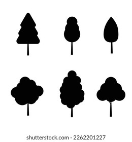 Isolated tree on the white background. Tree silhouettes. set of tree pine silhouette collections. Set for the design of various works, brochures, posters. 