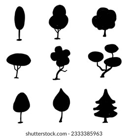 Árbol aislado sobre el fondo blanco. Silhouettes de árbol. conjunto de colecciones de siluetas de pino arbolado. Diseñado para el diseño de diversas obras, folletos y carteles. 