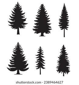 Isolated tree on the white background. Tree silhouettes. set of tree pine silhouette collections. Set for the design of various works, brochures, posters. 