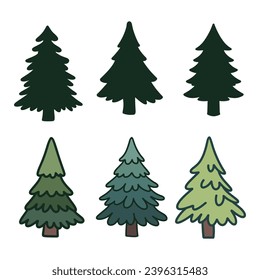 Isolated tree on the white background. Tree silhouettes. set of tree pine silhouette collections. Set for the design of various works, brochures, posters. 
