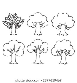 Isolated tree on the white background. tree silhouettes. Christmas elements. coloring page