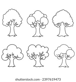 Isolated tree on the white background. tree silhouettes. Christmas elements. coloring page