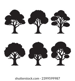 Isolated tree on the white background. Tree silhouettes. set of tree pine silhouette collections. Set for the design of various works, brochures, posters.