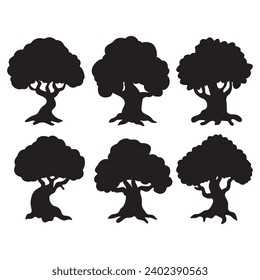  Isolated tree on the white background. Pine silhouettes. Tree hand drawn. Vector EPS 10.