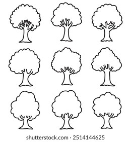 Isolated tree on the white background. tree silhouettes. coloring page	