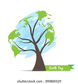 Isolated tree and a sketch of our planet on a white background for earth day