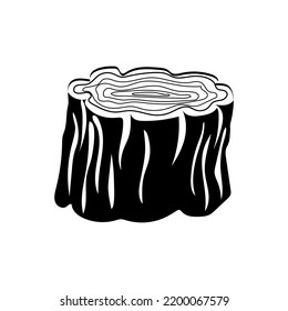 Isolated Tree stump dark engraved silhouettes. Hand drawn vector illustration