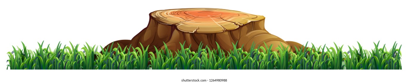 Isolated tree stump on white background illustration