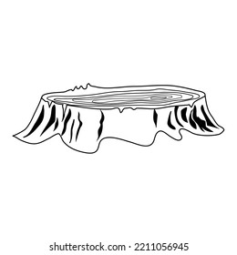 Conjunto de siluetas grabadas con contorno de trozo de árbol aislado. Ilustración vectorial dibujada por mano