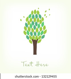 Isolated tree. Vector tree. Foliage. Ecology banner. Decorative crown of tree. Herbal border