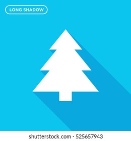 Isolated tree vector icon on blue background with long shadow