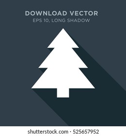 Isolated tree vector icon on dark blue background with long shadow
