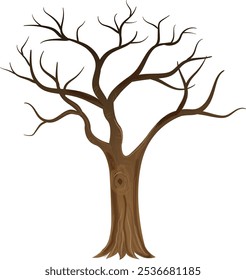 Einziger Baum ohne Blätter Cartoon. Waldtrockener Baum