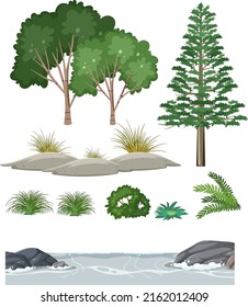 Isolated trees and nature objects set illustration