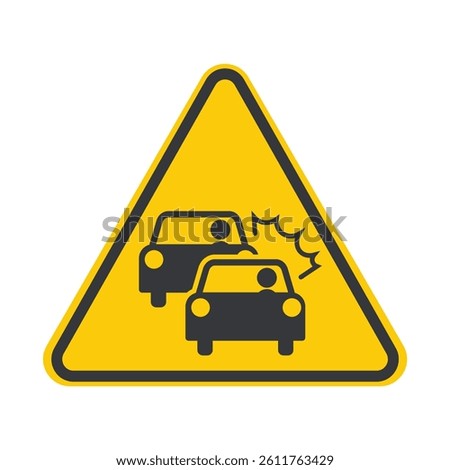 Isolated triangle a car accident, depicting a collision between two vehicles on the road with visible impact.