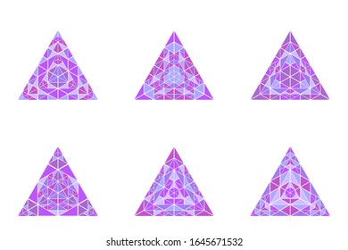 Isolated triangle pyramid polygon set - abstract geometrical colorful geometric polygonal ornamental vector graphic designs with mosaic triangles