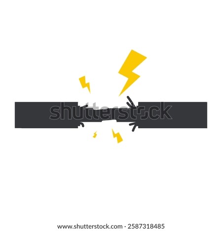 Isolated triangle safety sign : do not touch peeled wire or damaged cable, high voltage, shock hazard