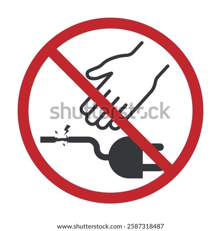Isolated triangle safety sign : do not touch peeled wire or damaged cable, high voltage, shock hazard