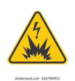 Isolated triangle safety sign electrical explosion danger, high voltage hazard, and electric shock caution symbol for workplace, factory, and industrial safety warnings.