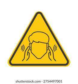 Isolated triangular caution sign showing person covering ears indicating loud noise hazard warning, hearing protection awareness, and industrial safety alert