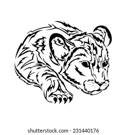 Isolated tribal little lion tattoo . vector illustration