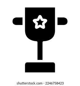 Isolated trophy with star in glyph icon on white background. Achievement, success, winner, award, prize, marketing, business