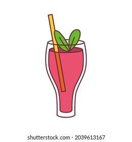 Isolated tropical cocktail icon with mint and a straw Vector
