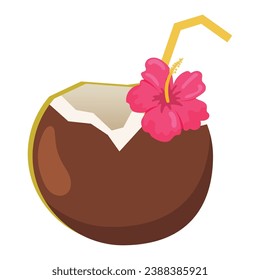 Isolated tropical cocktail on coconut sketch icon Vector