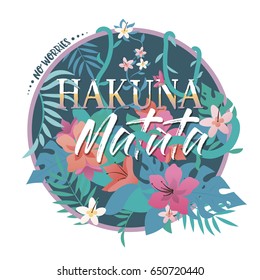 Isolated tropical text, Hakuna Matata, lettering. Vector illustration.