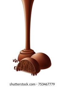 Isolated truffle candy on white background. Realistic vector illustration