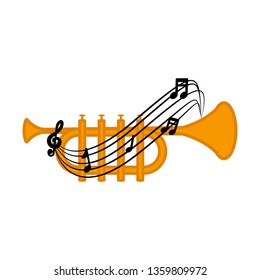 Isolated trumpet with a musical pentagram around. Vector illustration design