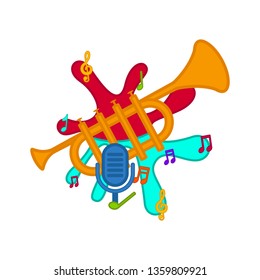 Isolated trumpet on a colored splash. Vector illustration design