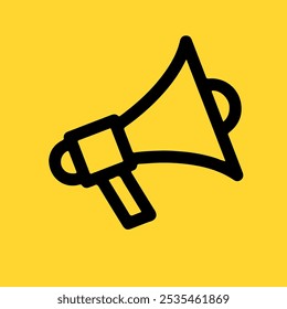 Icono de Vector de trompeta aislado sobre fondo amarillo. Altavoz, Clipart del megáfono, decoración de la bocina, icono divertido de la trompeta, silueta de un signo del altavoz.