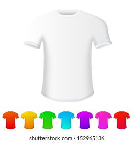  Isolated t-shirt on white background, with set of t-shirts of all rainbow colors. Vector