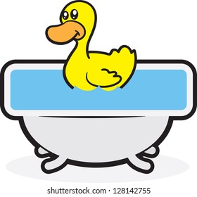 Isolated tub with yellow rubber ducky toy