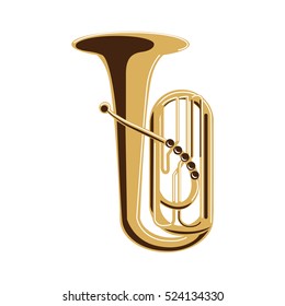 Isolated tuba on white background. Musical instrument. Element of orchestra.