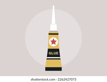 An isolated tube of strong instant glue, household chores and tools