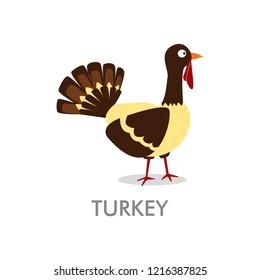 Isolated turkey animal icon vector design with retro, flat, vintage style