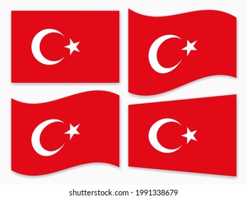 isolated Turkey flag set waving by the wind shapes, element for icon, label, banner, button etc. vector design.