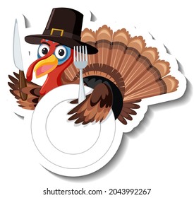 Isolated turkey sticker on white background illustration