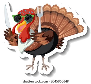 Isolated turkey sticker on white background illustration