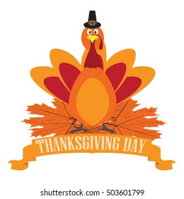 Isolated turkey with a traditional hat, Thanksgiving day vector illustration