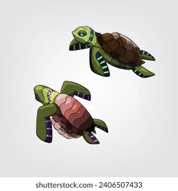 Isolated turtles on white background simple cartoon design. 