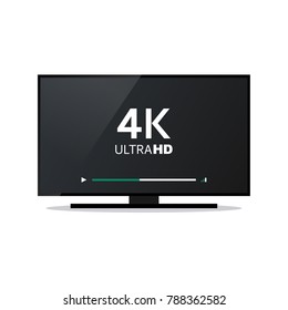 Isolated TV screen with 4k Ultra HD video technology on a white background.