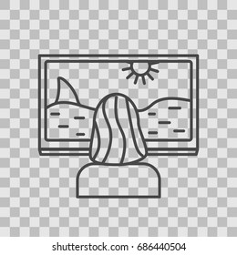 Isolated TV series thin lined outlined icon on transparent background. Vector sig for design of apps, interfaces, web sites, banners, presentations, etc.