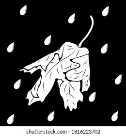 Isolated twisted white sheet with rain drops on a black background. Design element for poster, banner, clothes. Simple flat style.