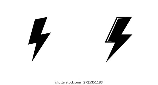 Silueta aislada de dos rayos negros con líneas afiladas y dentadas, mostrando estilos de diseño contrastantes sobre fondo transparente.