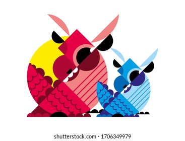 Isolated two dragons on a white background