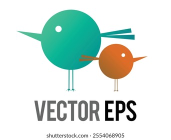 The isolated two gradient green and orange cute baby birds icon